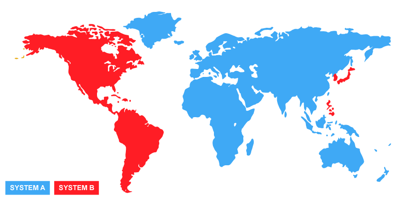 iala buoyage systems world map A and B